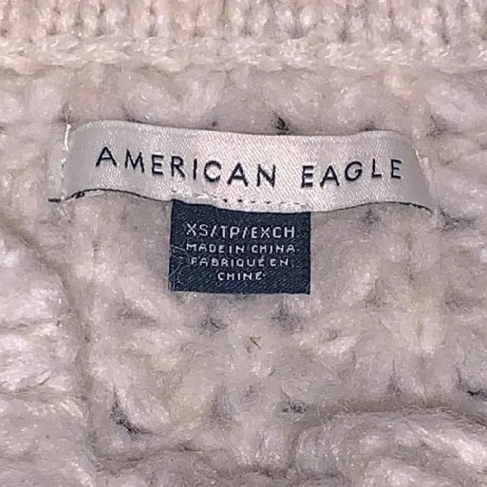 American‎ Eagle Cream Cable Knit Mock Neck Button Sweater XS Cream White Cozy
